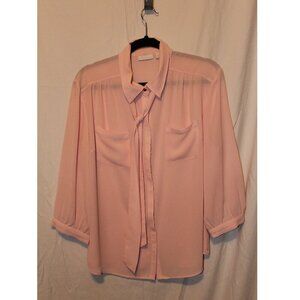 New York & Co - Button Down 3/4 Sleeve Blouse w/ Necktie -  Pink - XL